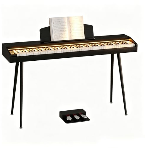 JOINATRE 88 Keys Weighted Digital Keyboard Piano with Adjustable Light,Full Size Keys Hammer-action Electronic Piano Keyboard,3 Pedal,Full-featured Keyboard for Beginner,Kids,Adults,Black