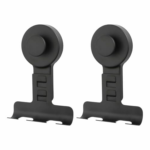 Kaiyzo Soporte Maquinilla Ventosa Acero Inoxidable, Pack 2 Colgadores Ducha, Ganchos Ventosa Sin Taladro para Superficies Lisas, Organizador Baño, Negro