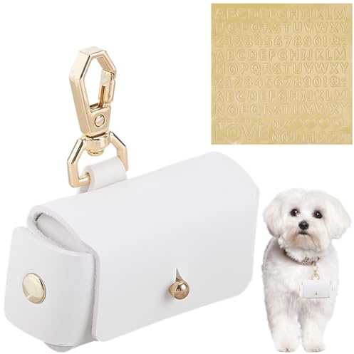 CALFOVERA Ringkissenbox Aus PU Leder Für Hunde Weiß Aufbewahrungstasche Für Eheringe Inklusive PVC Aufklebern Ideal Verlobungs Und Trauungszeremonien.