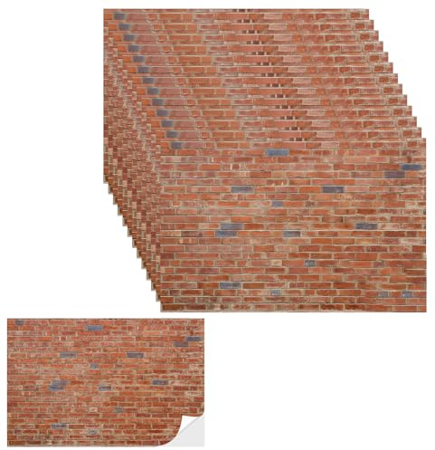 12Pcs, Realistic Brick Effect Wallpaper, Doll House Accessories, Dolls House Wallpaper, Brick Wallpaper for Miniature Dollhouses (Red Brick)