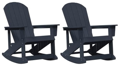 SDWEHBJ 2er Set Schaukelstühle Schwingsessel Schaukel Adirondack Gartenstuhl Relaxstuhl für Balkon, Terrasse, Marineblau HDPE