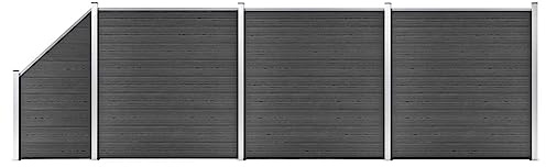WPC Zaunelement Set, Schwarz, 619x(105-186) cm, blickdichter Gartenzaun mit Aluminiumprofil, erweiterbar, für Garten und Terrasse