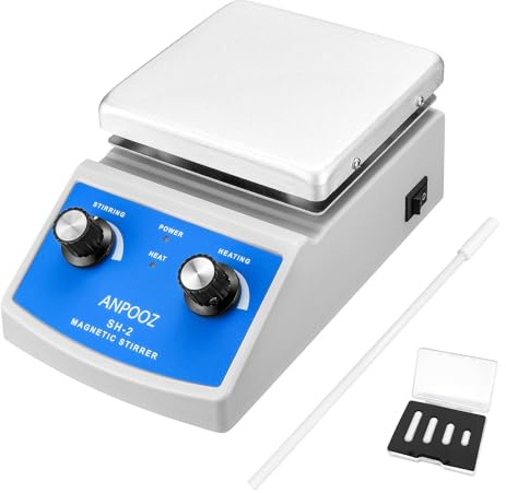 ANPOOZ Magnetrührer mit Heizplatte, 4 Rührstäben und 1 Retriever | 180 W Heizleistung, max. 2000 U/min, max. Fassungsvermögen 2000 ml, Blau