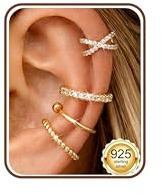 Adramata 4Pcs Ear Cuff Silber 925 Ohrklemmen Ohrringe für Damen Hypoallergene Clip Ohrringe Verstellbare Ohrclips Damen Ohne Ohrlöcher Fake Knorpel Conch Helix Piercings Silber/Vergoldet