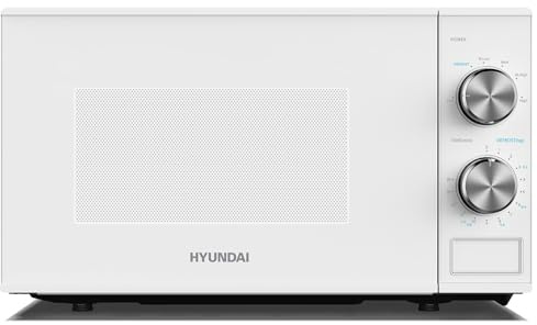Hyundai 800W 20L White Solo Microwave, Dial Control, Stainless Steel Interior, Defrost Function, 6 Power Levels, 24.5cm Turntable