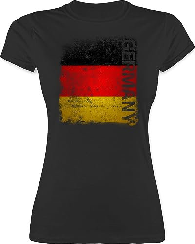 Shirt Damen - Fußball EM WM - Germany Vintage Flagge - L - Schwarz - Deutschland Tshirt fußballtrikot Europameisterschaft German t-Shirt Deutschland-t-Shirt wm-Shirts Fussball Germania Shirts