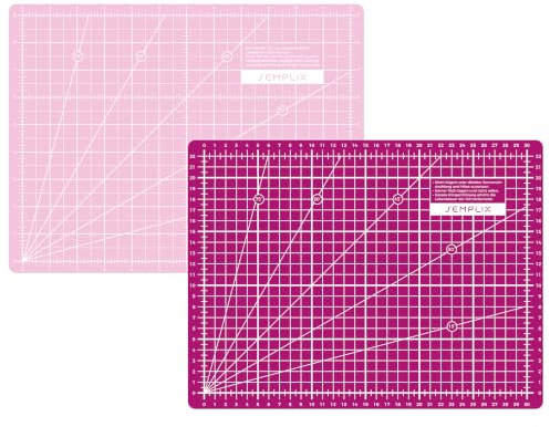 SEMPLIX Schneidematte A4 30x22 cm selbstheilend mit Inch-Skala (Beere-Rosa) | Selbstheilende 3-lagige Schneidematte mit Maßskalen, Winkellinien und Randzugabe für präzises Nähen, Patchwork & Basteln