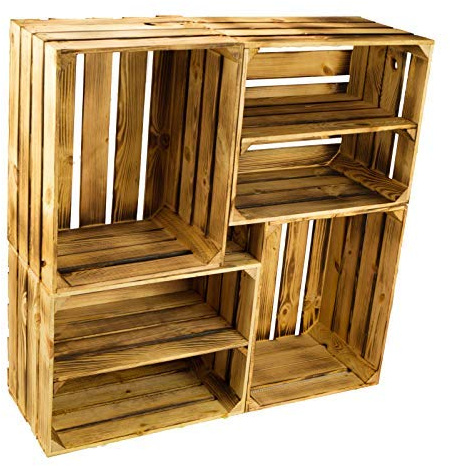 4er set massive Obstkiste Apfelkiste Weinkiste aus dem Alten Land +++ 50 x 40 x 30 cm (NEU GEFLAMMT 2 x Längs 2 x Ohne)