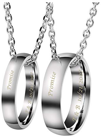 Zysta Kundenspezifische Gravur 2PCS Pärchen Kette- Edelstahl Damen Herren Ringe Anhänger Paar Halskette mit Gravur für Paare Liebhaber