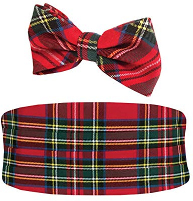 Dobell Mens Red Tartan Cummerbund & Bow Tie Set Pre-Tied Tuxedo Evening Wear Accessories