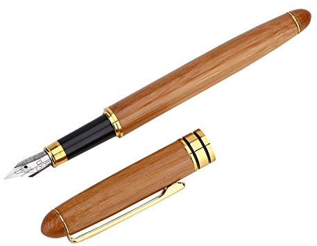 Penna stilografica Art Pen Calligrafia 5, Pennino a Punta Smussata con Manico in Compensato di Bambù e Serbatoio in Inchiostro Stile Pistone per Scrivere Gotico, Corsivo, Arabo, ecc.(0,7 mm)