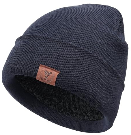 OZERO Winter Beanie Scarf Gloves: Thick Fuzzy Lined Women Knitted Thermal Warm Set Blue