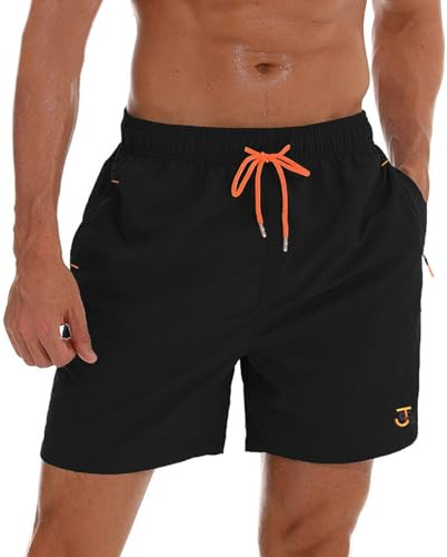 JustSun Badehose Herren mit Reißverschluss Schnelltrocknend Badeshorts mit Mesh-Futter