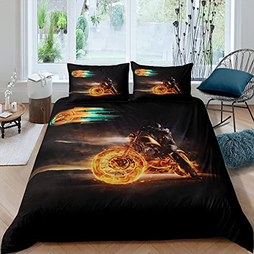 Loussiesd Juego de funda de edredón para motociclistas con temática de deportes extremos, para niños, niños, motos, ropa de cama y lino para moto, funda de colcha para moto, super king con cremallera