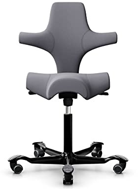 HAG Capisco 8106 Stoff Xtreme Bürodrehstuhl - Standard Gasfeder 200 mm - Sitzhöhe 47-65,5 cm - weiche Rollen (Schwarz, Xtreme - EXR081 Polster Grau)