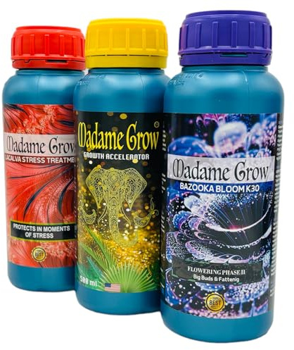 MADAME GROW Fertilizante 420 plantas verdes - Abono para plantas verdes - Abono líquido para plantas - Fertilizante para el crecimiento universal - Fertilizante para la floración(KIT KAMALA 3x500ml)