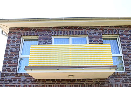 Smart Deko Brise-vue en polyéthylène pour balcon - Protection contre les UV et le vent - Pour balcon, jardin, camping et loisirs - 90 x 900 cm - Rayures jaunes et blanches
