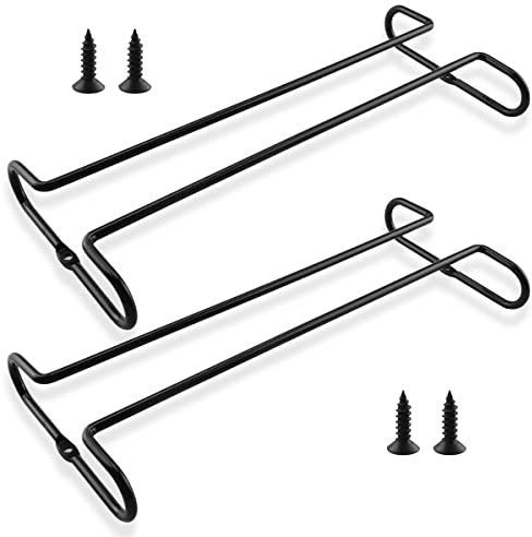 Enenes Metal Wine Glass Rack, 2-Pack Stemware Holder, 10.3 Inch Under Cabinet Hanging Holder for Kitchen Bar (Black-2PCS)
