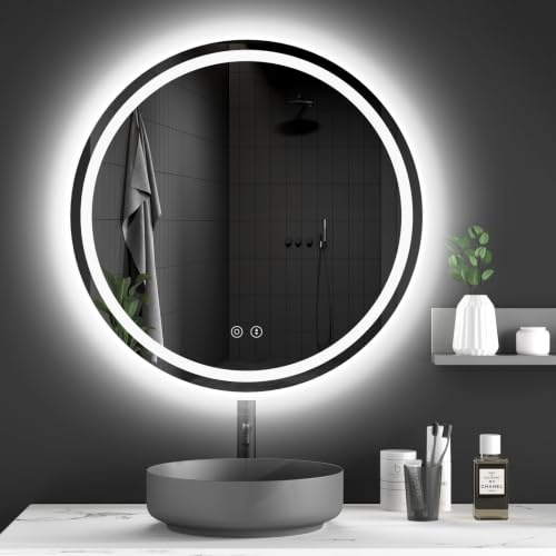 Dripex Badspiegel Rund mit Beleuchtung Led Spiegel mit Touch-Schalter, Dimmbar, 3 Lichtfarbe Einstellbare Runder Badezimmerspiegel mit Beleuchtung, Beschlagfrei 60x60 cm