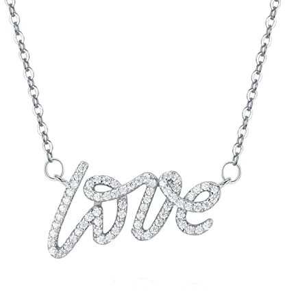 Gualiy Halskette Anhänger in 925 Sterling Silber, Damen Ketten Silber Love Inlay mit Zirkonia Halskette