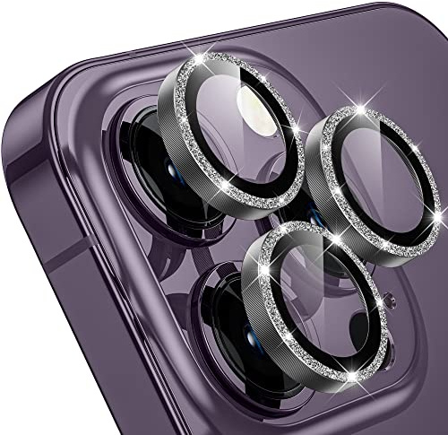 WSKEN for iPhone 14 Pro Max/iPhone 14 Pro Camera Lens Protector,[Keep Original Shooting] Shatterproof 9H Tempered Glass Camera Screen Protector Metal Ring Cover Film Accessories Glitter Titanium