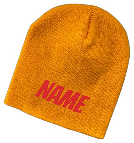 Schnoschi Gelbe Strickmütze (Beanie Mütze) mit Namen Bestickt für Herren, Damen, Jugendliche und Kinder