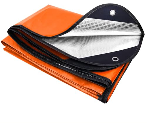 E EASTSTORM Emergency Blanket 7x5ft Waterproof Reflective Tarp Orange | Thickened Reusable Survival Blanket with Three Layer Protection. Ideal for Camping,Emergencies and Outdoor Shelter