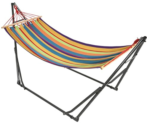 Outsunny Garten-Hängematte, faltbar, Wäscheständer mit gebogenem Ständer aus Metall, Epoxidharz, Hängematte, 1-Sitzer, max. Belastung 120 kg, Maße: 270 x 100 x 94 cm (L x B x H)