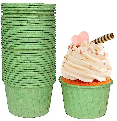 Frepea 50 Stücke Cupcake Formen Papier Muffinförmchen Papier Antihaftbeschichtet Einweg-Backbecher für Halloween Geburtstage Hochzeiten Partys (Grün)