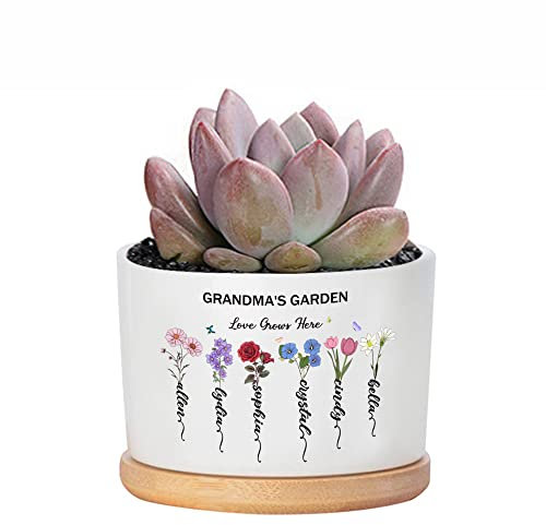 Pekdi Personalisierte Geburt Blume Pflanze Topf, Omas Garten Blumentopf, Mom's Garden Sukkulenten Topf mit Geburt Blume Mom Oma Geschenke für Mütter Tag