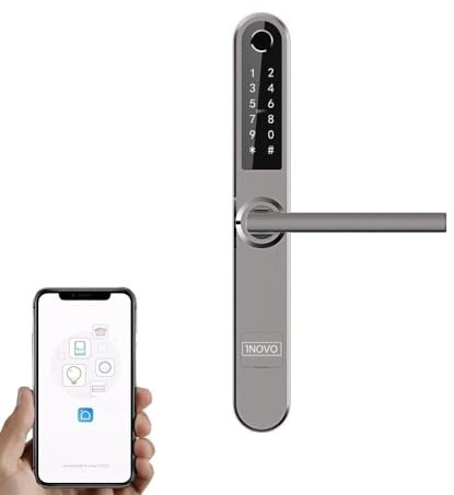 iNOVO SV31B Serratura Collegata Porta d'ingresso - Serratura Intelligente Porta Ingresso, Maniglia Biometrica, TTLock Bluetooth con codice PIN e impronta digitale (Grigio)