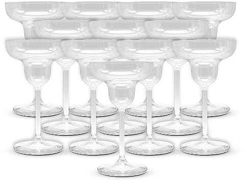 DOJA Barcelona | Vasos Plastico Margarita | Transparente | Pack12 | Copas Margarita Plastico Duro Reutilizable | Vasos Policarbonato Transparente | Copas Plastico Margaritas, Cocktail Reutilizables