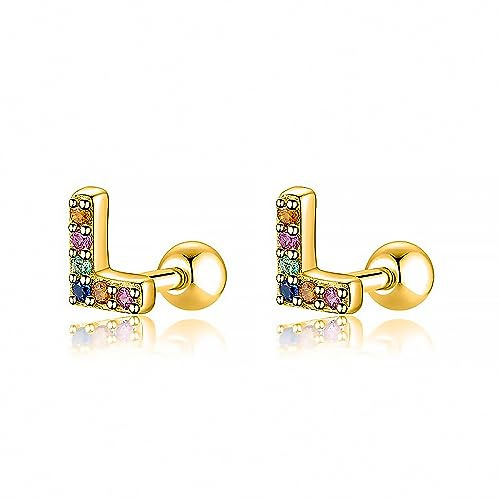 Silber Ohrringe für damen 925 Initiale mit farbigen Diamanten. Ohrstecker aus Silber 925 für Damen oder 18K Gold, ideal als Geschenk zum Muttertag... Ohrringe mädchen. Schmuck damen (Vergoldung, S)