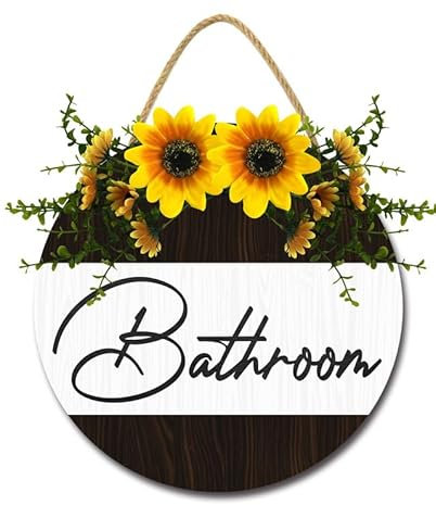Horienteeon Badezimmer-Haustürschild, lustige Kränze zum Aufhängen, Holzschild, Dekoration, rund, rustikal, Holz, Bauernhaus, Veranda, Dekor für Zuhause, Badezimmer, Dekoration, Schild, 27,9 cm