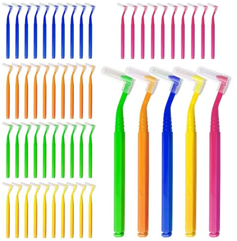 SKHAOVS 50 Pieces Interdental Brushes,Dental Brushes for Between Teeth and Gums,Gap Brush with Non-Slip Handle,Orthodontic Universal Care Teeth Braces CleaningInterspace Cleaning (5Colours)