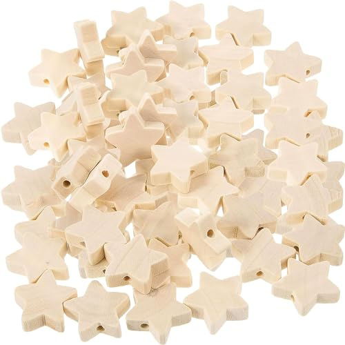 Hayaww 50 Stück Holz Perlen Sterne Abstandshalter Fünfzackige Spacer für DIY Basteln Halskette Armband Herstellung Zubehör