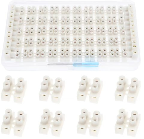 YIXISI 55 Piezas Doble Fila Terminales con Tornillos, 10A Bloques de Terminales Eléctricos, 2 Posiciones Conector de Cable, Bloques de Terminales de Chocolate, con Destornillador