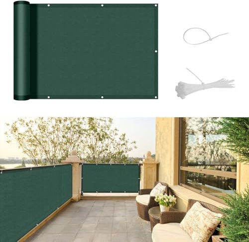 SUNNY GUARD Pantalla Privacidad Balcón 90x600cm Ocultacion Balcon Impermeable,a Prueba de Viento y con Protección UV para Balcón y Terraza,Incluye Cables de Instalación,Verde