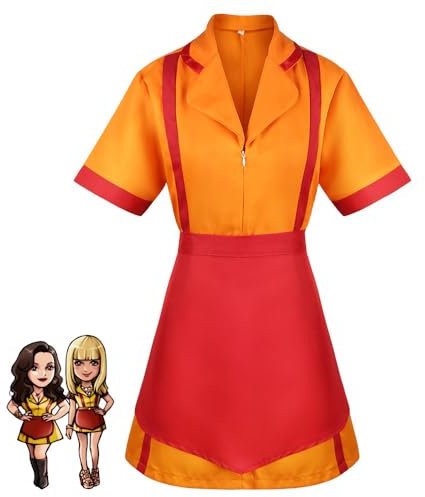 Claofoc Two Broke Girls Kostüm Caroline und Max Kostüm für Erwachsene Damen Diner Uniform mit Schürze Maid Dress Karneval Halloween Cosplay Costume Outfit (L)