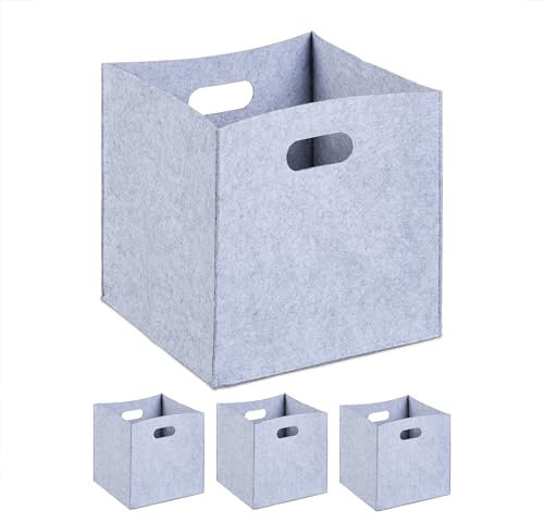 Relaxdays Aufbewahrungsbox 4er Set, faltbare Regalboxen, HBT: 30 x 30 x 30 cm, Grifflöcher, Faltboxen aus Filz, grau