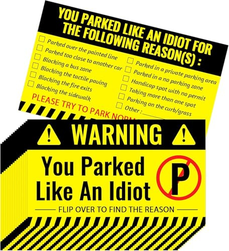 CDXHOME Bad Parking Cards – 100 biglietti con scritta in inglese You Parked Like an Idiot – Divertenti carte di violazione del parcheggio con molteplici motivi di violazione (3,5 x 2 pollici),