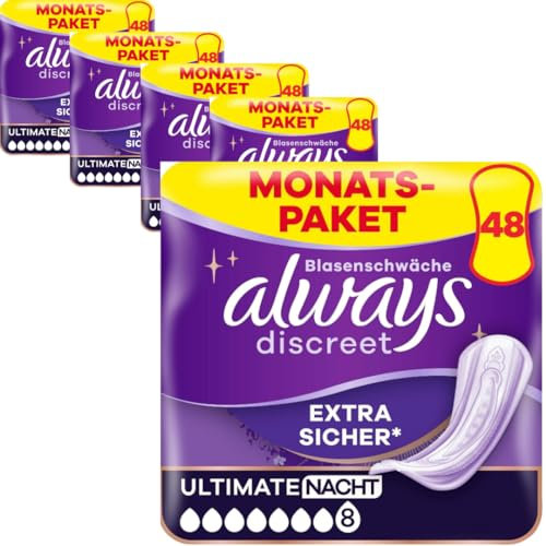 Discreet Ultimate Nacht Inkontinenzeinlagen für Frauen Monatspaket 4 X 12 STÜCK x 5 Packungen
