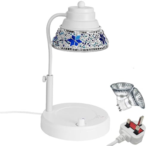 WARMCITY Candle Warmer Lamp with Colorful Diamond Lampshade UK Plug (White) | Diamond glass lamp, white metal base, adj. height, timer/dimmer, UK plug, home decor, colorful, even melt, cozy gift.