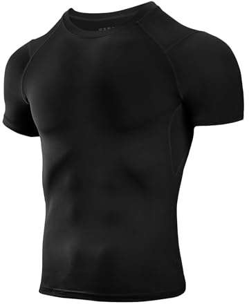 Niksa Men’s Compression Shirt Short Sleeve – Moisture-Wicking, Breathable Workout Top for Gym, Running, Cycling – Quick Dry, Muscle Support, Mesh Ventilation (1 Pack, Black, M)