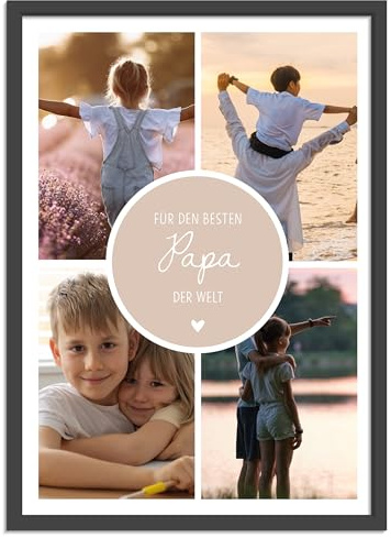 OWLBOOK® Personalisierte Foto Geschenke für Papa - Foto Collage mit 4 Fotos selbst gestalten - Papa Geschenk als Geburtstagsgeschenk Vatertagsgeschenke | Bild A4/A3 optional mit Rahmen