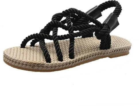 S8DOCFAF Damen-Sandalen, Damenschuhe, geflochtenes Seil, traditioneller lässiger Stil, einfache kreative Mode, Sandalen, Damen-Sommerschuhe