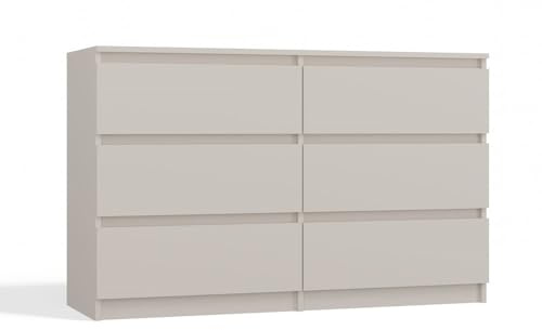 CDF Chest of Drawers with 6 Drawers 120 cm Width Sideboard Wide for Hallway Office Living Room Bedroom Cabinet Shelf Modern Durable Laminated Board 16 mm Cashmere (beige) 30x120x75 cm