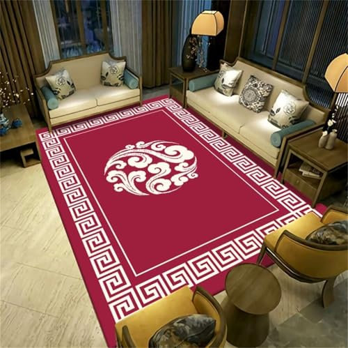 RUGMRZ Küchen Teppiche 160x230CM waschbarer Teppich Wohnzimmer Baby Junge Rot Gemütlicher mit Retro-Blumenmuster für Mädchenzimmer