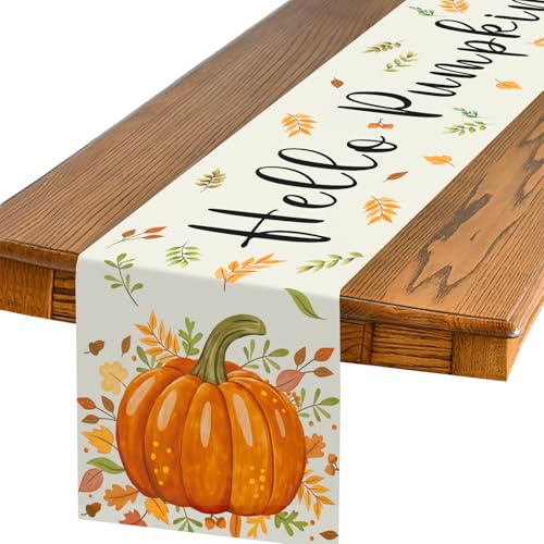 Kürbis-Ahornblatt-Tischläufer, Thanksgiving-Blätter, Herbst-Tischläufer, orangefarbener Herbst, Küche, Esstisch, Dekoration für drinnen und draußen, Urlaub, Zuhause, Party-Dekoration, 183 x 35 cm