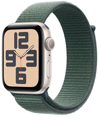 Apple Watch SE (2. Generation) GPS 44 mm Smartwatch mit Aluminiumgehäuse in Polarstern und Sport Loop in Seegrün (One Size). Fitness und Schlaftracker, Unfallerkennung, Retina Display, CO₂ neutral